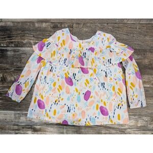 Genuine Kids OshKosh Girls 4T Top Long Sleeve Ruffle Colorful Print Blouse